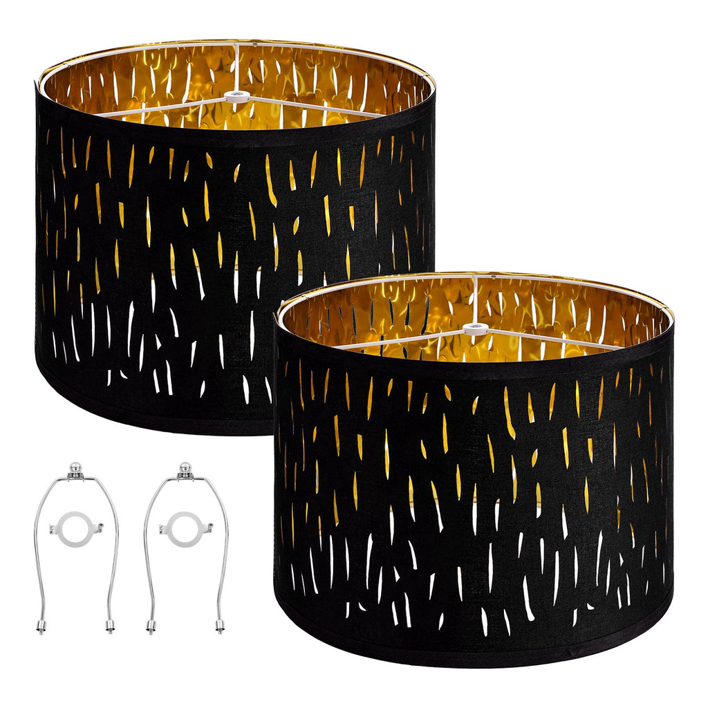 Abat-jour Tambour Ensemble 2 Pièces, 13 po en haut x 13 po en bas x 10 po de haut, tambour moyen avec harpe, abat-jour de remplacement pour lampes de table, lampes sur pied ou suspensions, noir avec design creux