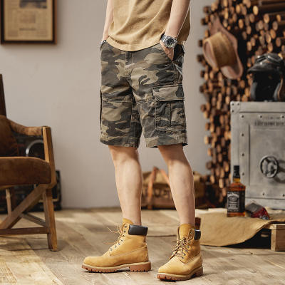 Shorts d'été amples à jambe droite style rétro américain camouflage