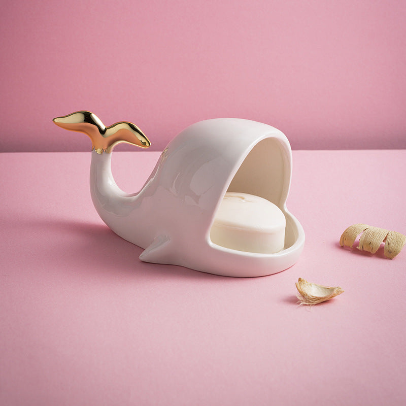 Plateau de rangement en céramique peint en or en forme de petite baleine