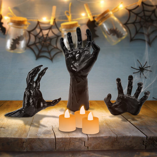 3Pcs Mains Atteignantes Effrayantes Avec Bougies Éclairées Décoration Murale Halloween Main de Sorcière Diable Esthétique Gothique Taille Réelle Sculpture Horrifique