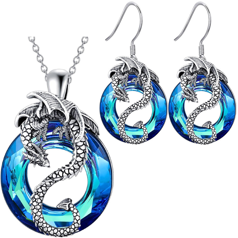 Ensemble Collier Anneau Cristal Creux Dragon Volant et Boucles d'Oreilles