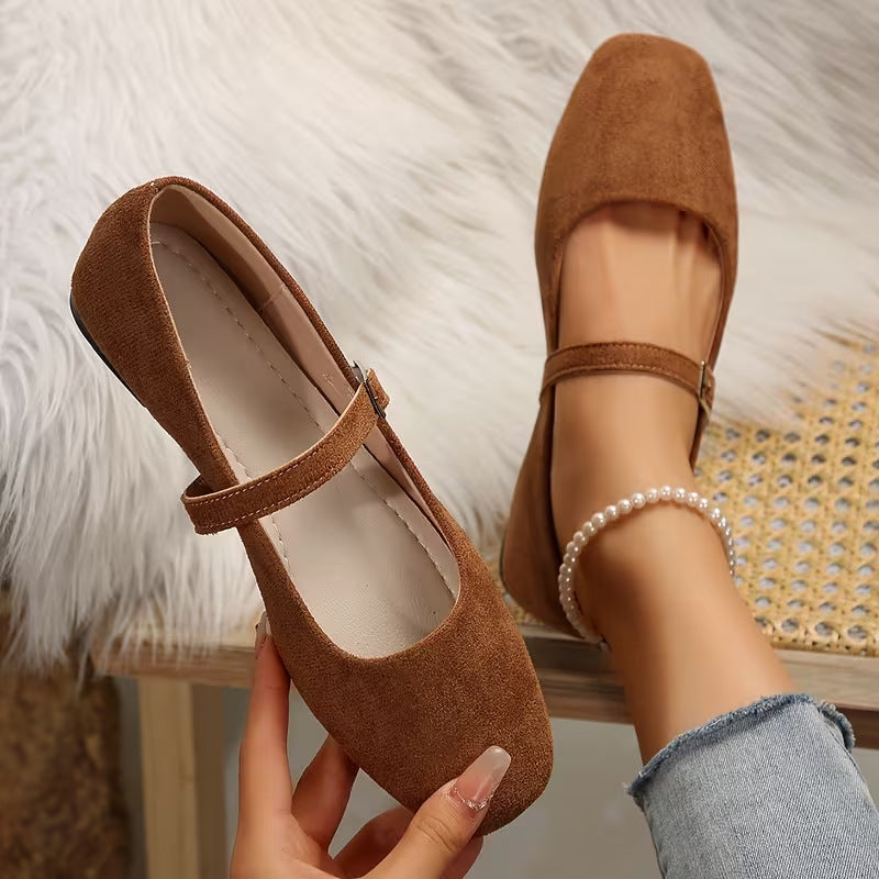 Chaussures plates Mary Jane vintage en cuir véritable avec semelle en caoutchouc