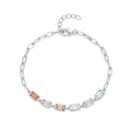 Bracelet Rectangle Arc-en-Ciel en Pierre Précieuse Synthétique Argent Sterling S925 16cm Chaine Trombone Plaqué Platine Coffret Cadeau