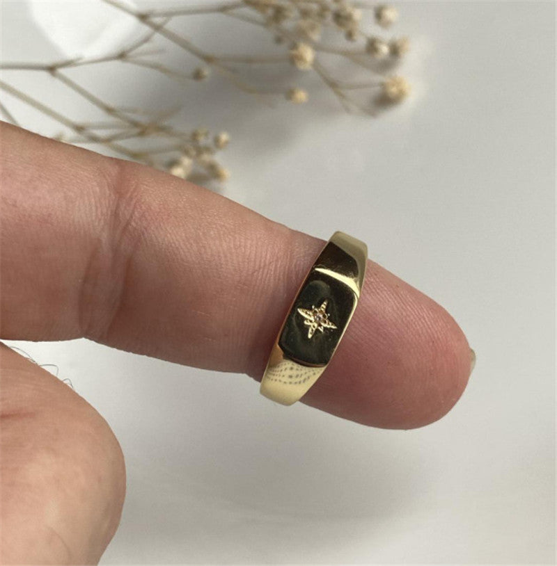 French Six-pointed Star Seal Ring With 18k Gold Inlay