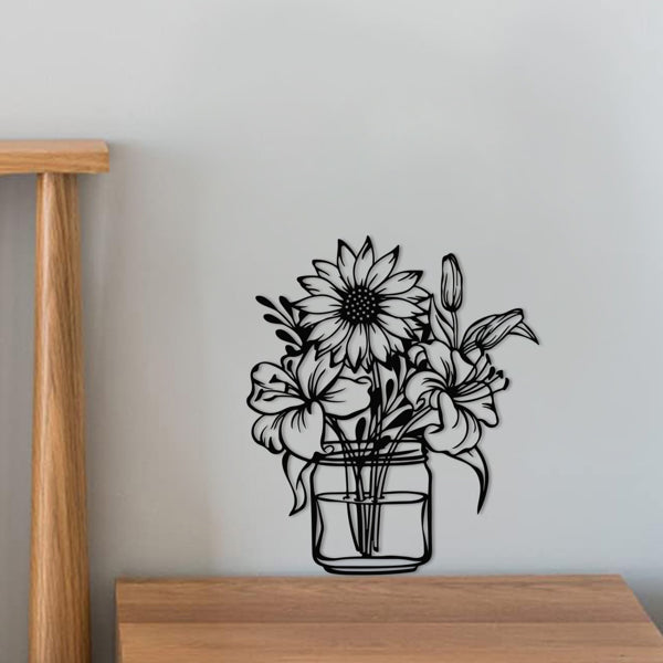CIFbuy Décoration Murale Vase de Tournesols et Lys en Aluminium pour Maison Champêtre