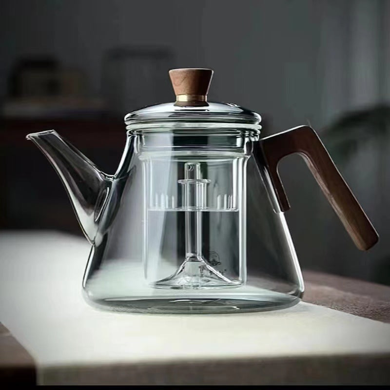 Casserole en verre borosilicate avec poignée en bois résistante à la chaleur