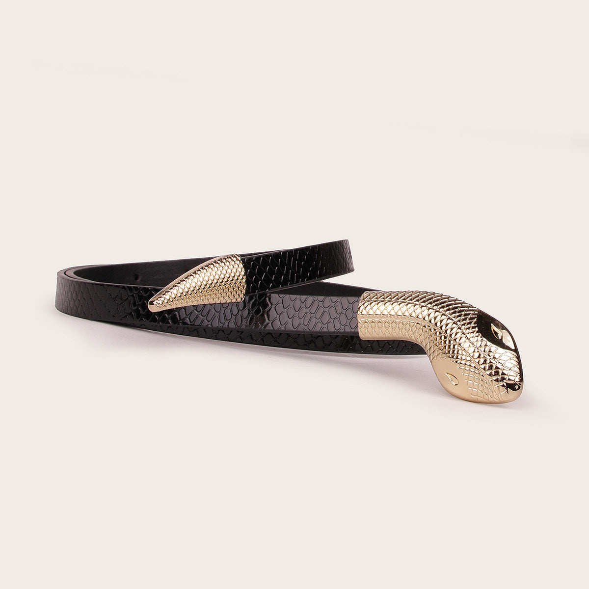 Ceinture pression en cuir verni effet peau de serpent miroir