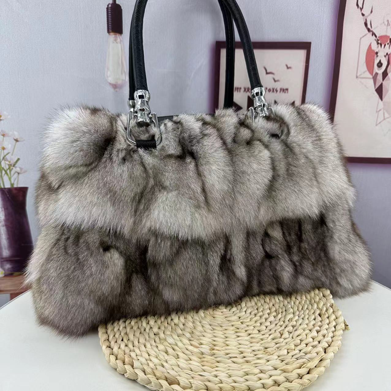 Sac bandoulière à épaule unique pour femme style coréen en fourrure de renard