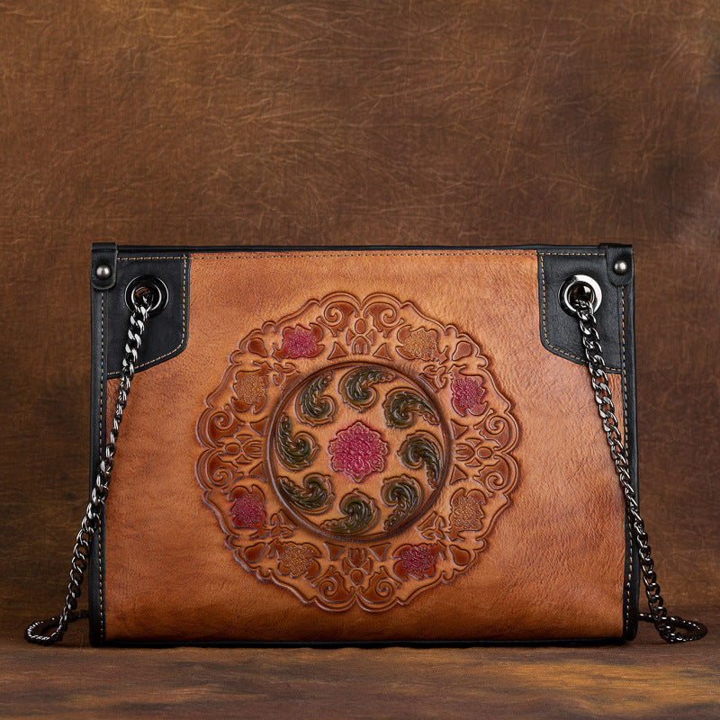 Sac Cabas à Bandoulière Grande Capacité en Cuir Pleine Fleur Haut de Gamme