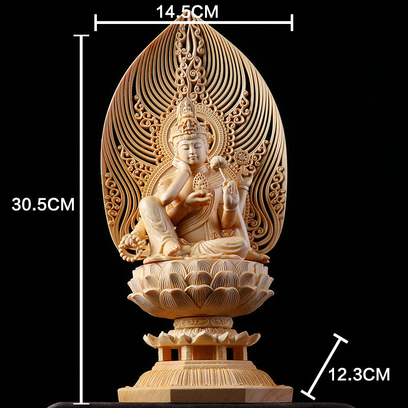 Ornement Guanyin Finement Sculpté en Cyprès Chinois