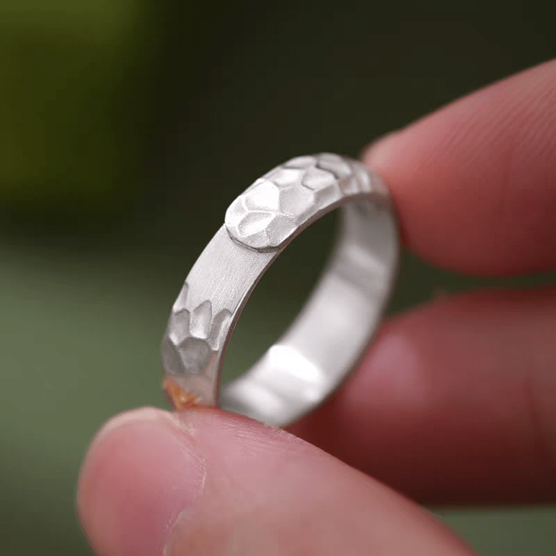 1pc 999 Sterling Silver Hammered Gold-plated Mantra Open Ring, Retro Zen Style, Perfect For Daily Wear & Valentine's Day Gift - IVOIRART.COM