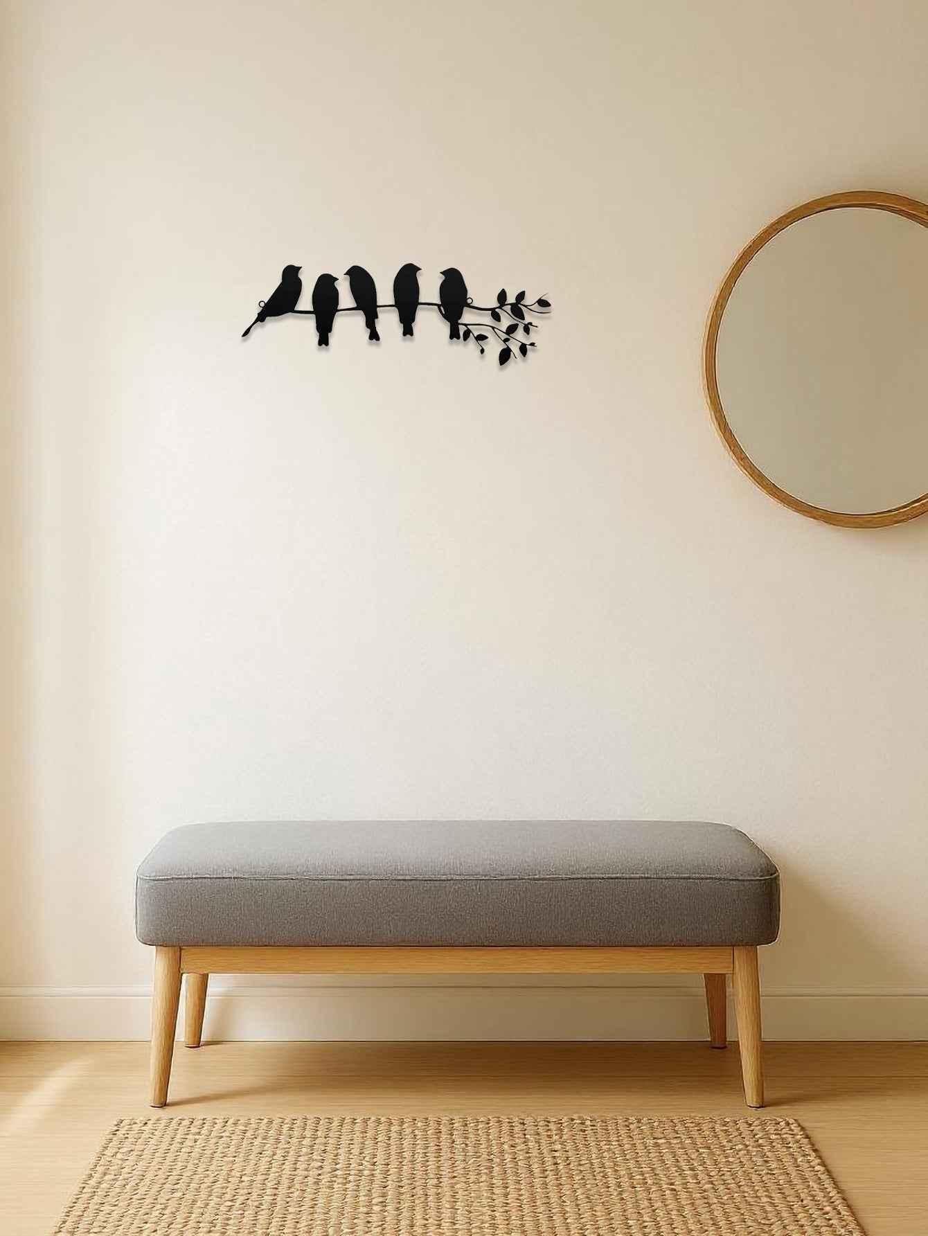 1PC Art Mural en Métal Oiseau, Ornement Mural, Sculpture Décor Mural avec Feuilles et Oiseaux - IVOIRART.COM