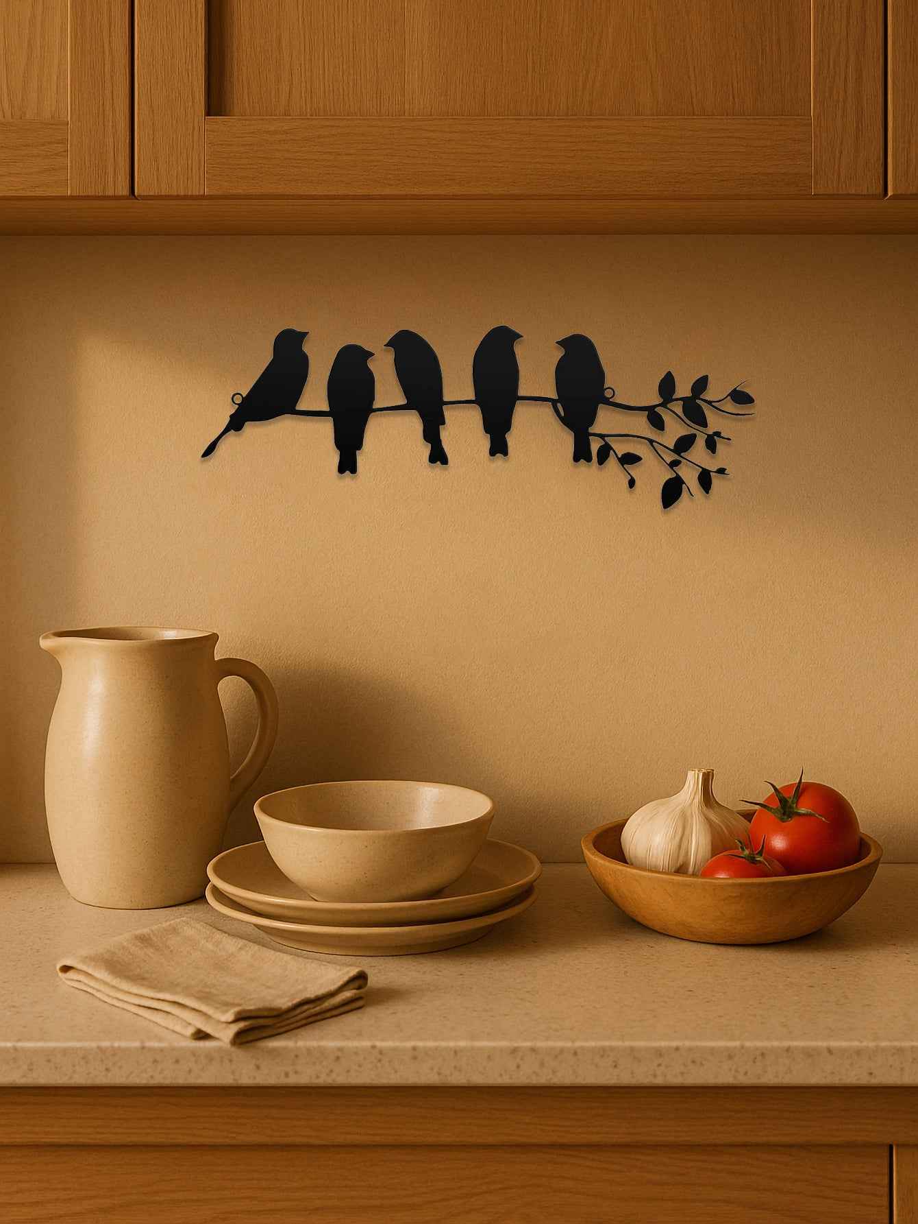 1PC Art Mural en Métal Oiseau, Ornement Mural, Sculpture Décor Mural avec Feuilles et Oiseaux - IVOIRART.COM