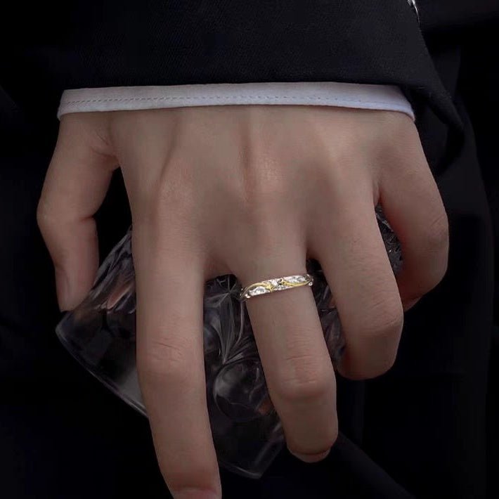 1pc Men's 999 Sterling Silver Two-Tone Meteor Star Open Ring, Minimalist & Cool Style, Perfect For Daily, Dating & Gifting, Ideal Valentine's Gift - IVOIRART.COM