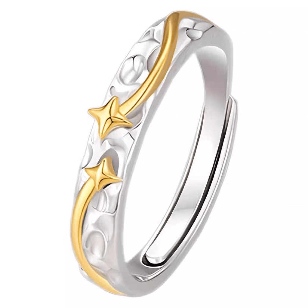 1pc Men's 999 Sterling Silver Two-Tone Meteor Star Open Ring, Minimalist & Cool Style, Perfect For Daily, Dating & Gifting, Ideal Valentine's Gift - IVOIRART.COM