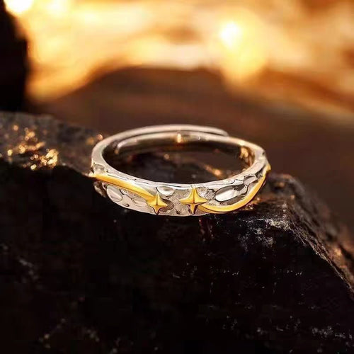 1pc Men's 999 Sterling Silver Two-Tone Meteor Star Open Ring, Minimalist & Cool Style, Perfect For Daily, Dating & Gifting, Ideal Valentine's Gift - IVOIRART.COM