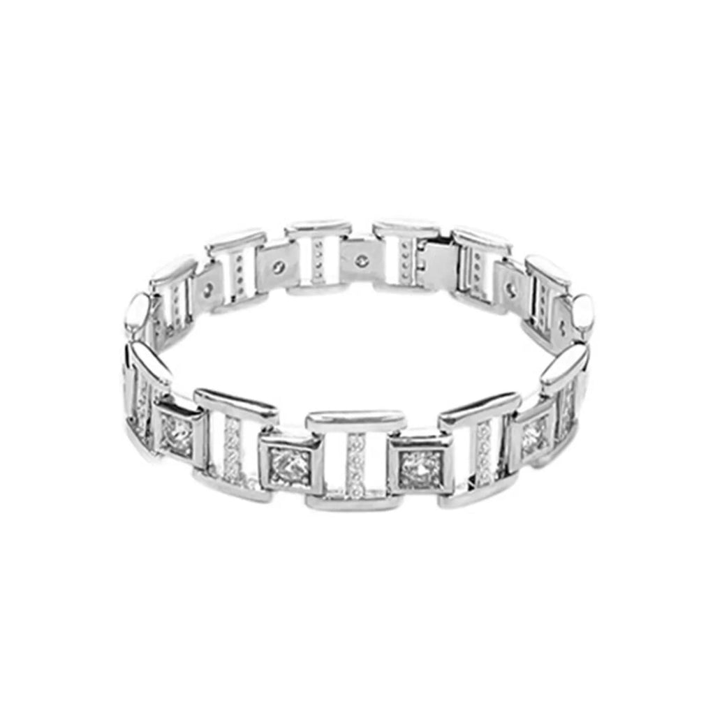 1pcs Geometric Rectangle Inlaid Crystal Link Bracelet, Elegant Luxury Minimalist Style, For Women Daily Dinner Wear & Girlfriend Valentine Anniversary Gifts - IVOIRART.COM