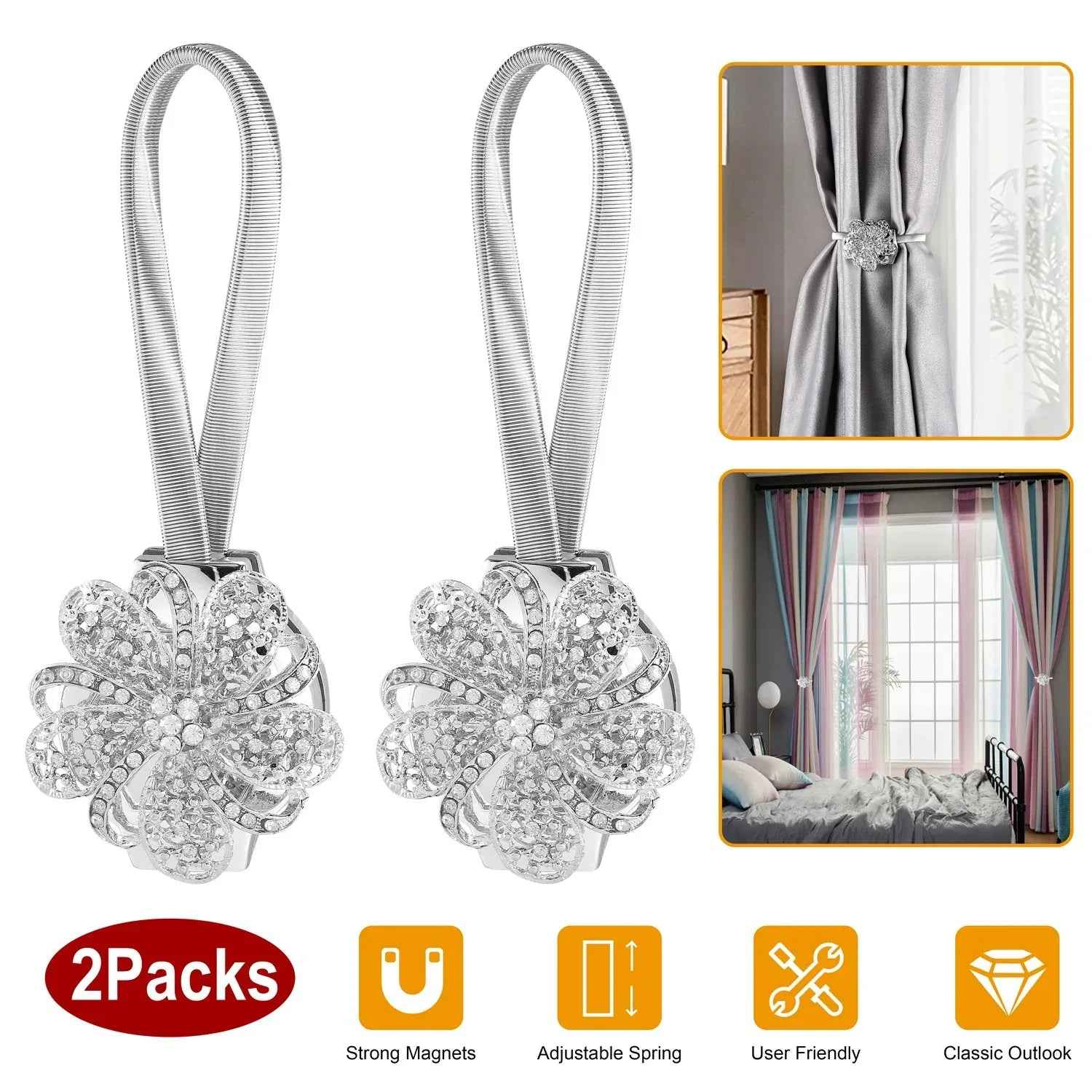 2 lots d'embrasses magnétiques pour rideaux extensibles – Porte - draps décoratif floral pour fenêtre (salon restaurant appartement) - IVOIRART.COM