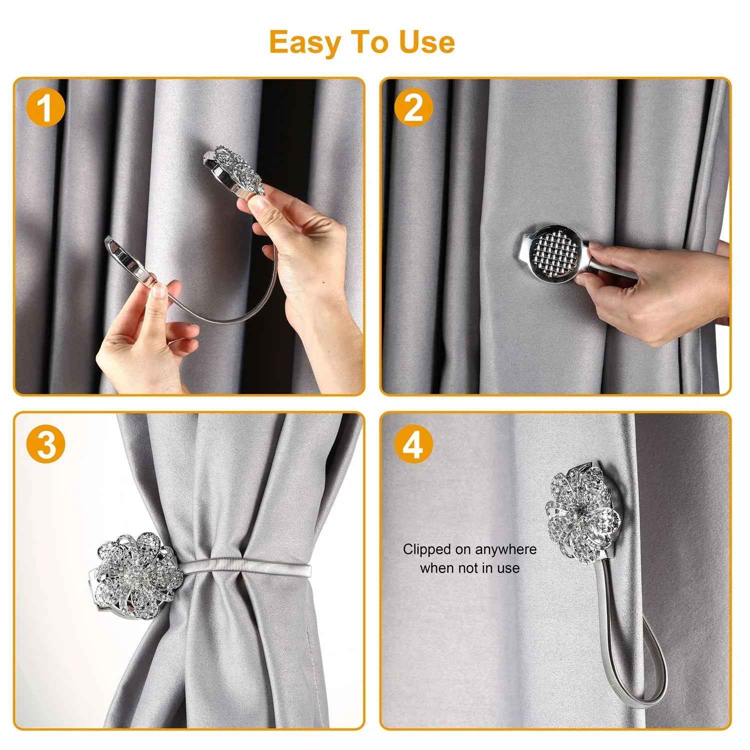 2 lots d'embrasses magnétiques pour rideaux extensibles – Porte - draps décoratif floral pour fenêtre (salon restaurant appartement) - IVOIRART.COM