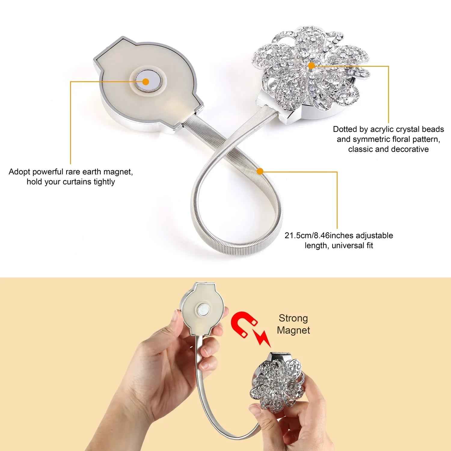2 lots d'embrasses magnétiques pour rideaux extensibles – Porte - draps décoratif floral pour fenêtre (salon restaurant appartement) - IVOIRART.COM