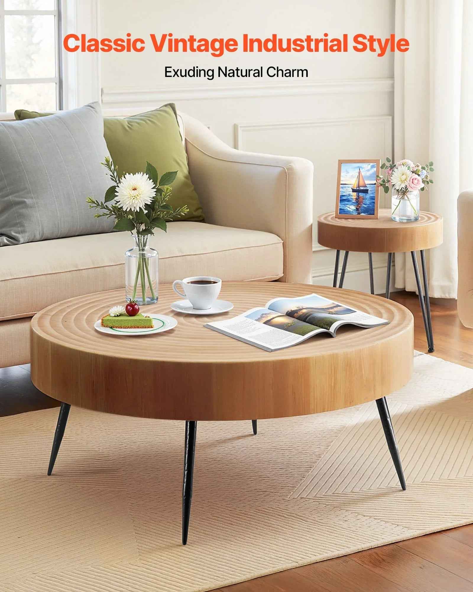 Round Coffee Tables Sets for Industrial Living Room, Modern Design with Metal Legs - IVOIRART.COM