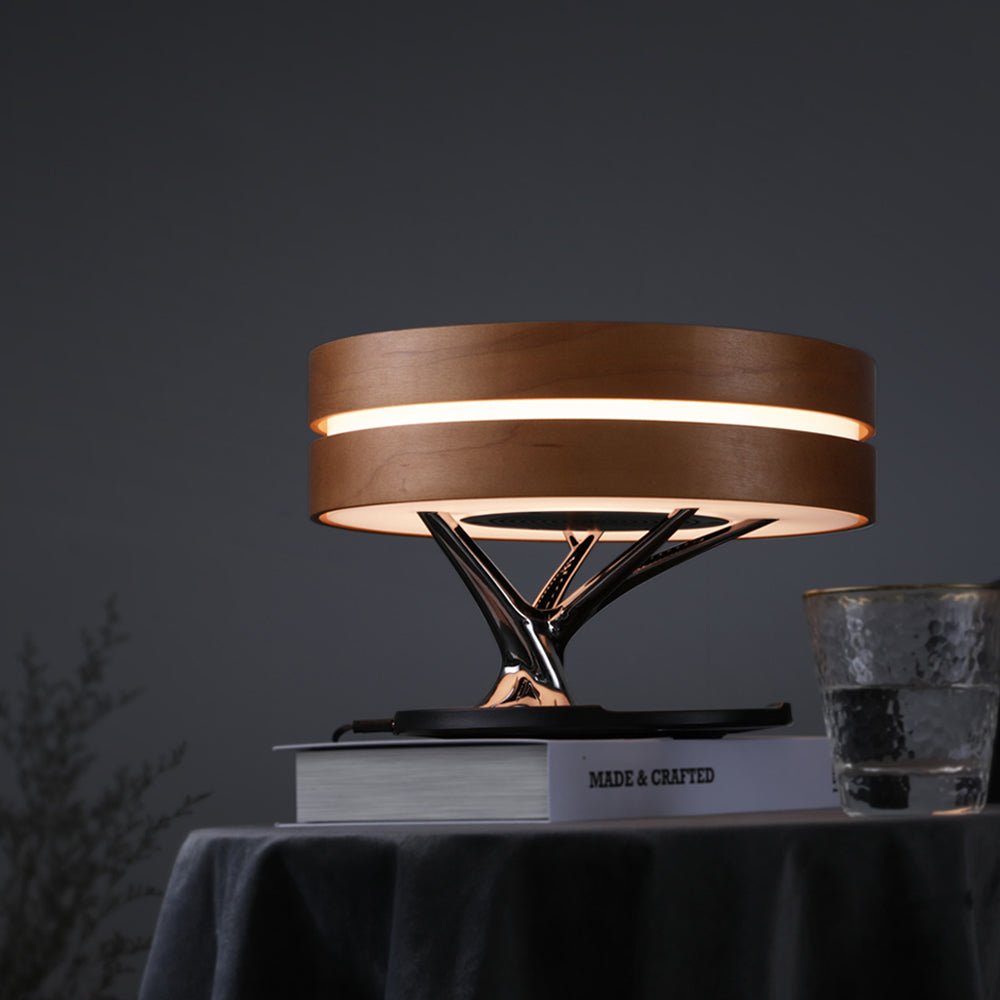 Lampe de chevet ronde intelligente avec enceinte Bluetooth, lumière LED arbre cercle, charge sans fil pour salon