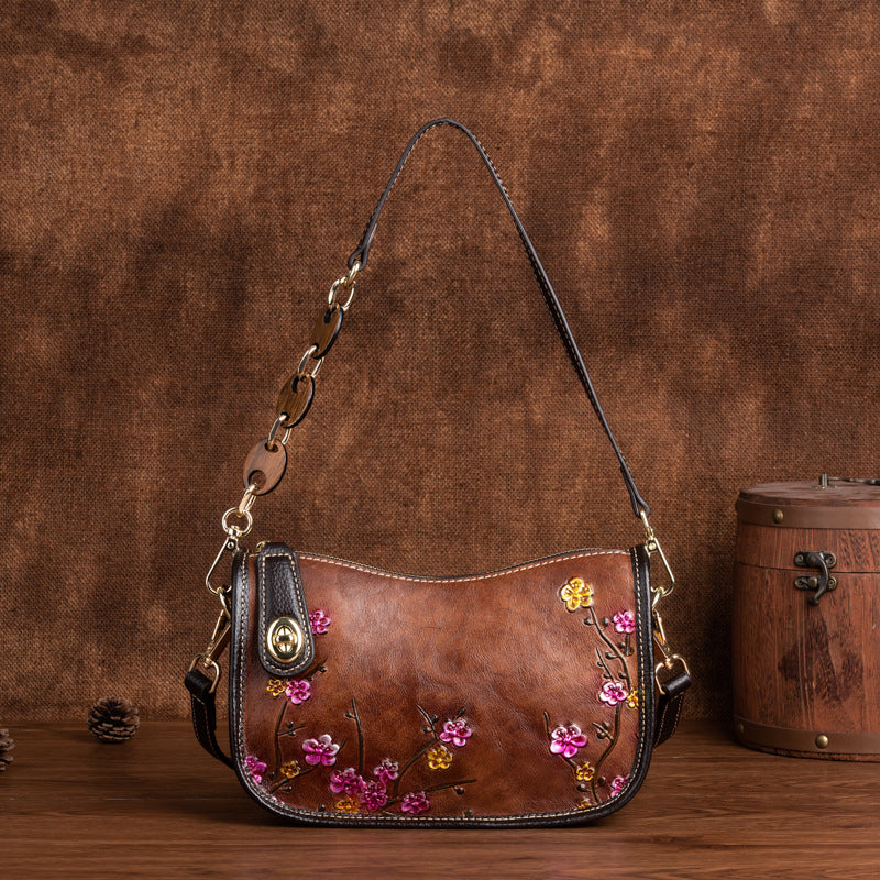 Sac épaule simple et élégant en cuir de vache pleine fleur style rétro