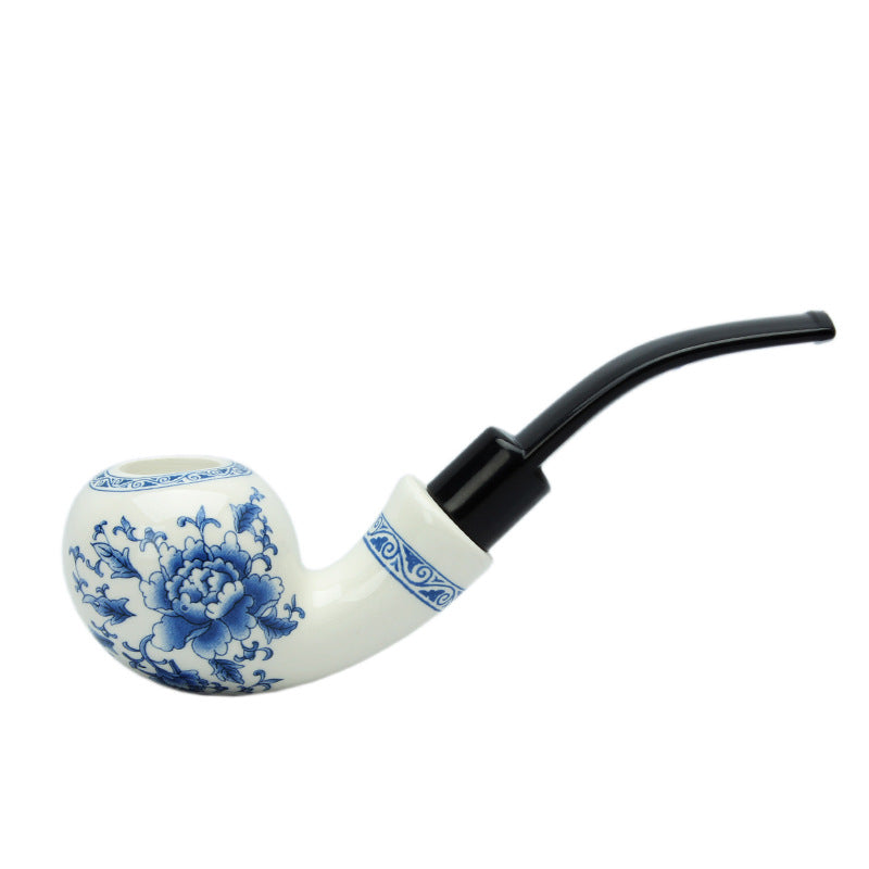 Pipe en porcelaine bleue et blanche