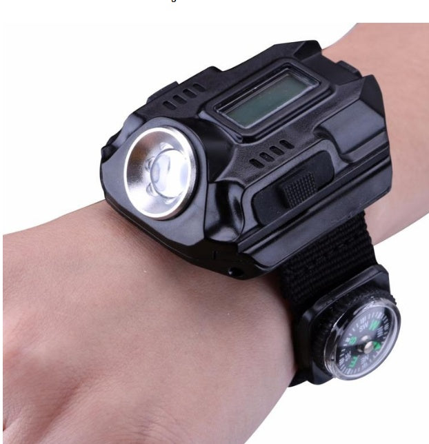 Montre lampe torche LED portable, recharge USB, 4 modes, boussole et afficheur horaire