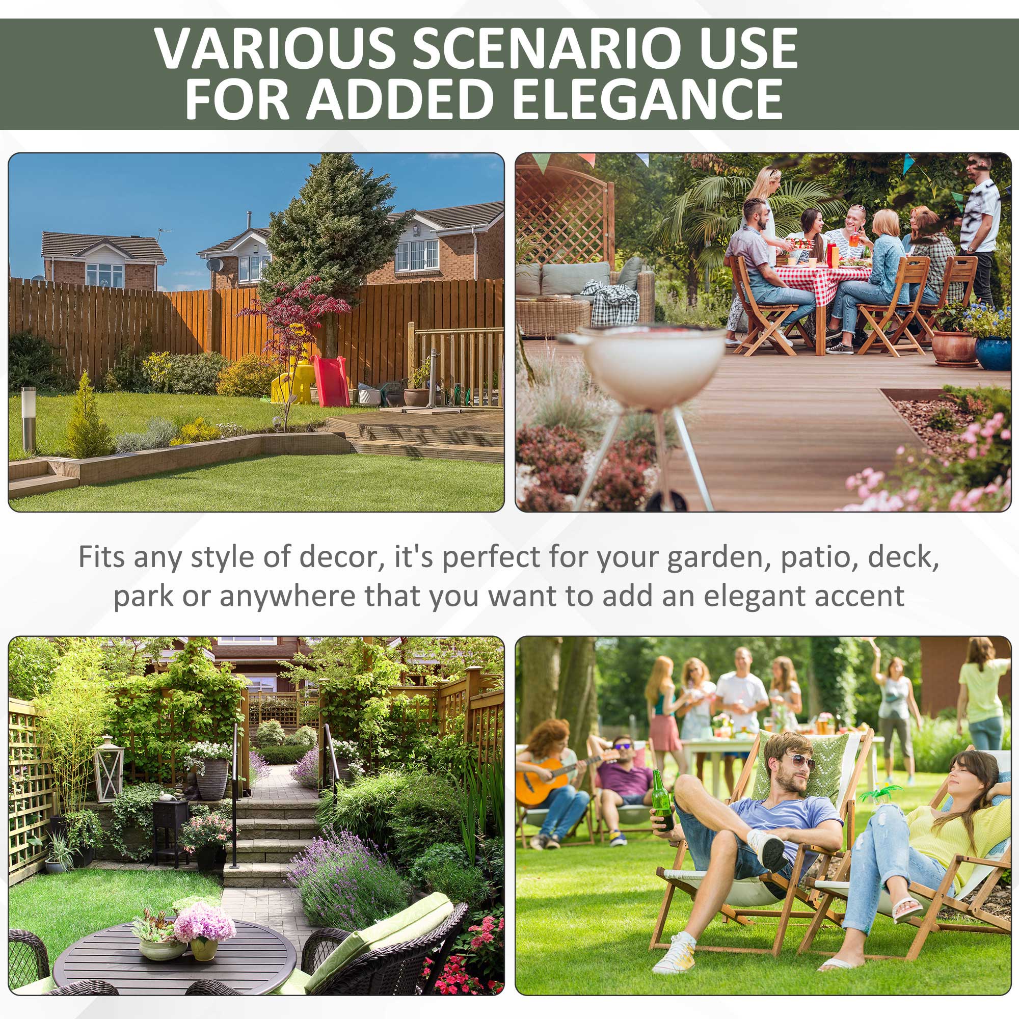 Tabouret de Jardin en Céramique 13" x 18" avec Design en Treillis Tressé et Matériaux Forts Émaillés, Extérieur, Vert