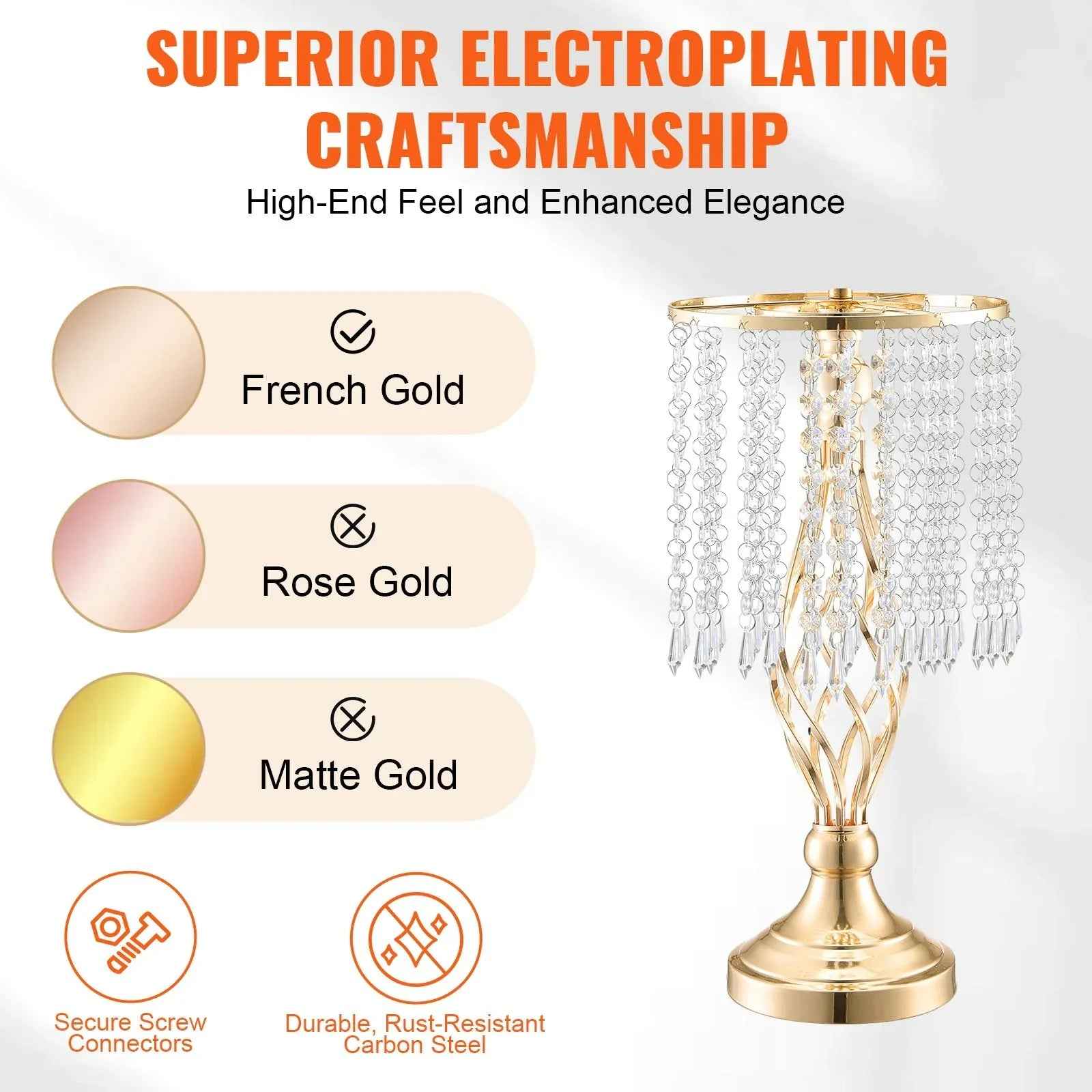 20pièces Support de fleurs en cristal doré de 43 cm / 16,9 po, Support de centre de table en métal pour mariage et décor de fête - IVOIRART.COM