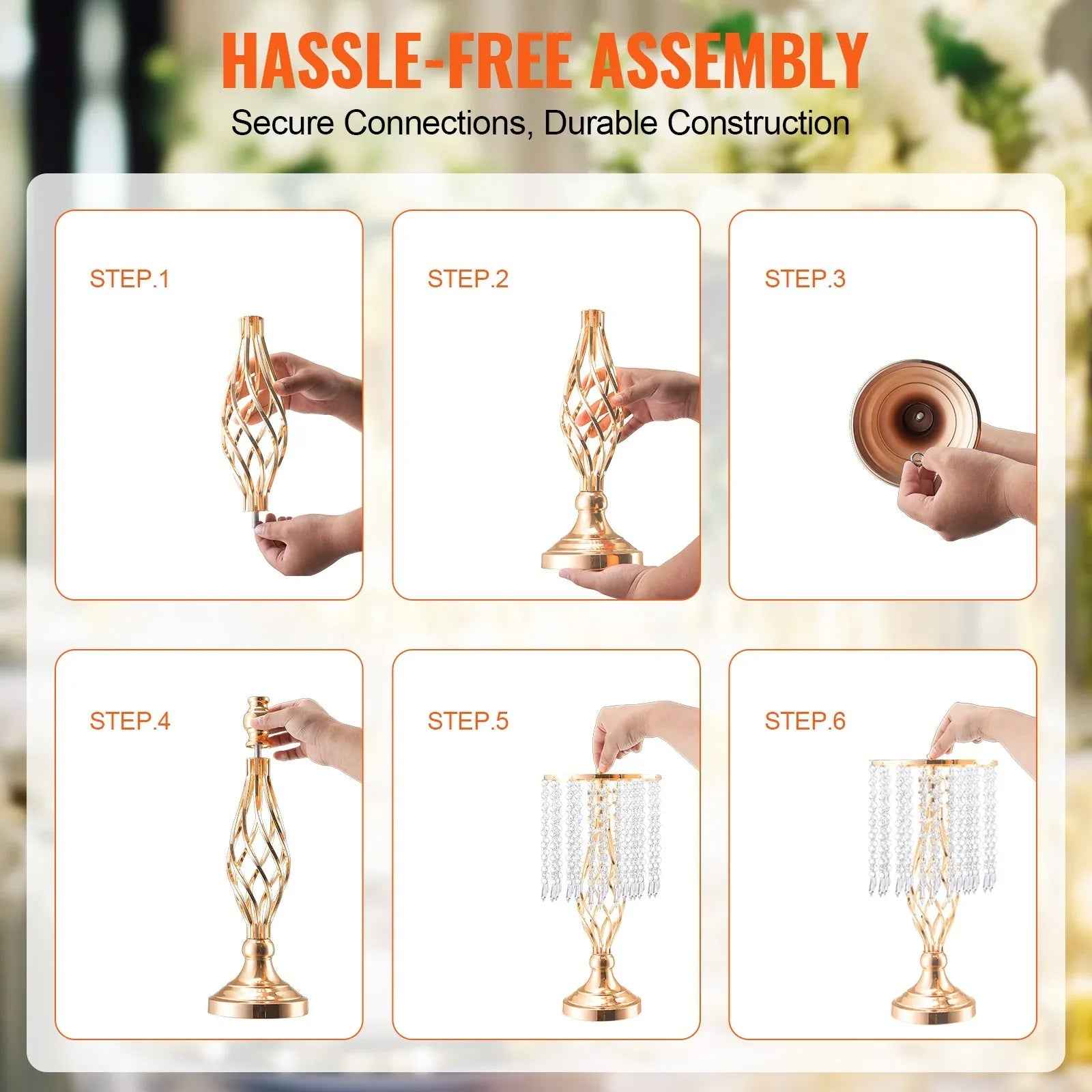 20pièces Support de fleurs en cristal doré de 43 cm / 16,9 po, Support de centre de table en métal pour mariage et décor de fête - IVOIRART.COM