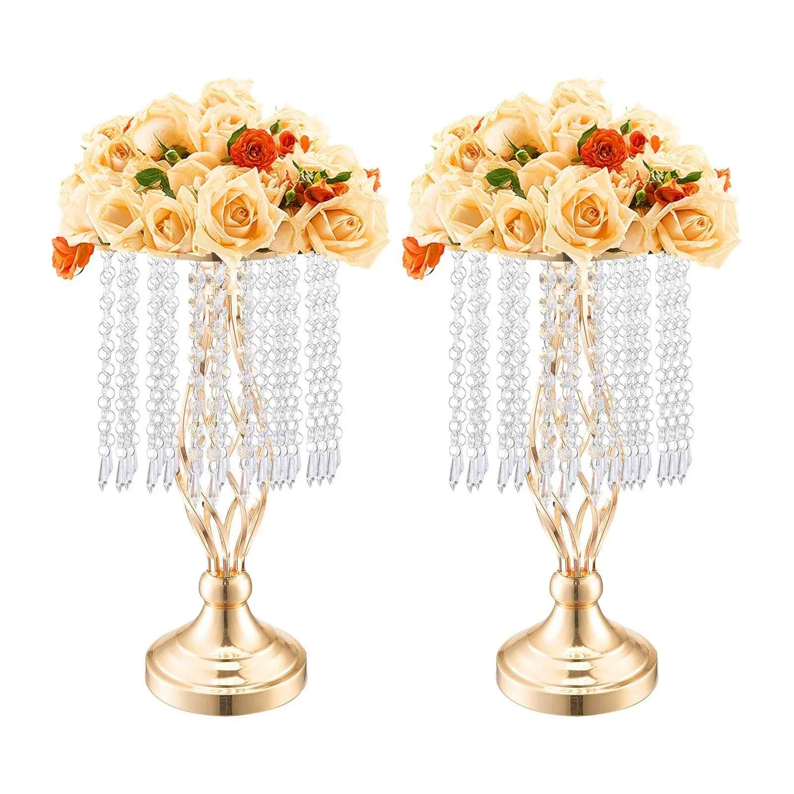 20pièces Support de fleurs en cristal doré de 43 cm / 16,9 po, Support de centre de table en métal pour mariage et décor de fête - IVOIRART.COM