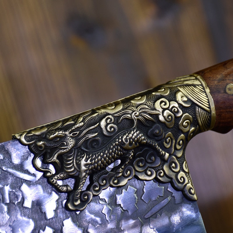 Couteau de cuisine forgé à la main pour découpe d'os — couteau double usage, couteau de chef fait main