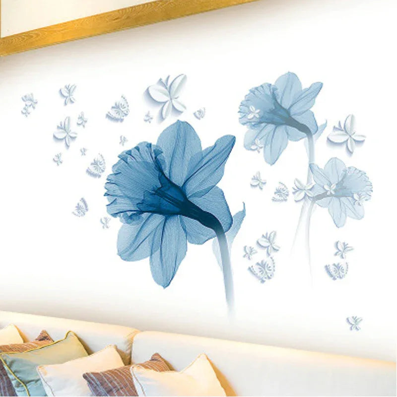 Fond de fleur bleu nordique pour créer des autocollants muraux décoratifs - IVOIRART.COM