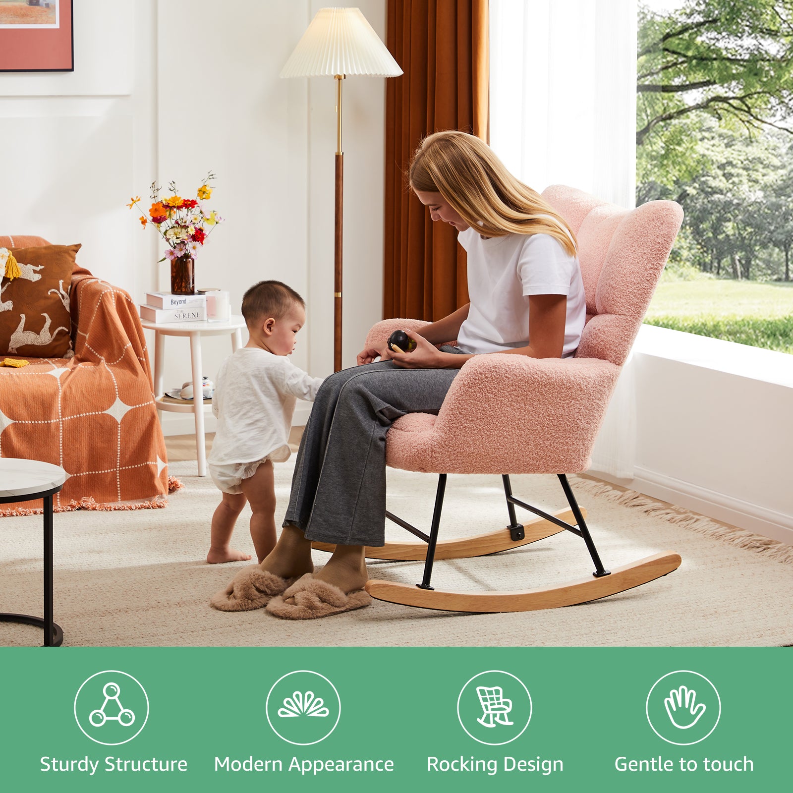 Fauteuil à bascule glissant en tissu teddy