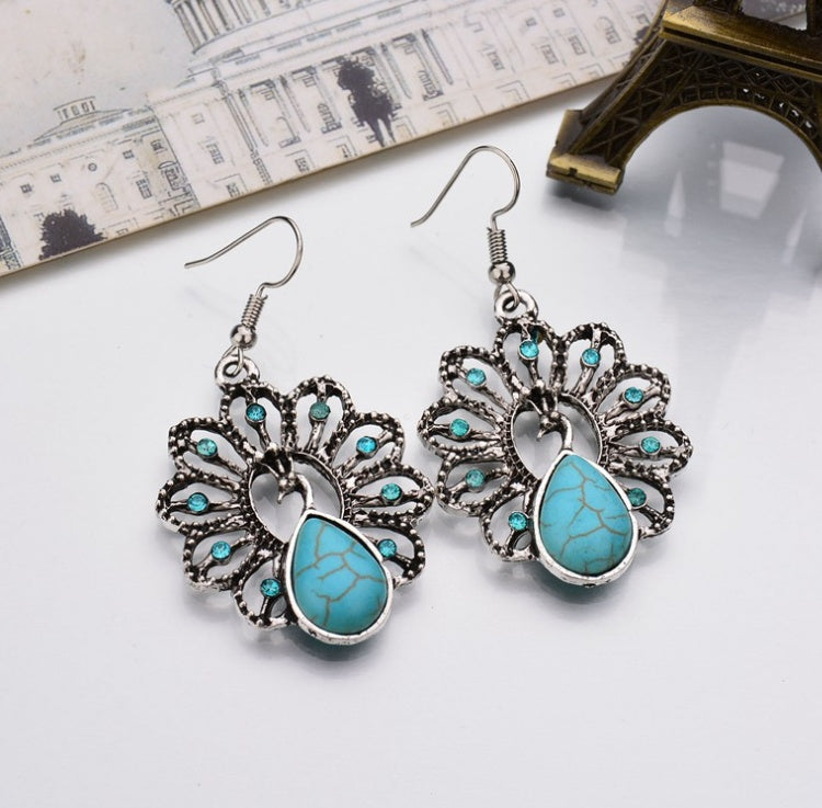 Boucles d'oreilles vintage coréennes paon turquoises