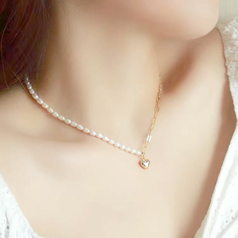 Collier Femme en Perles Baroques avec Pendentif Cœur en Argent 925