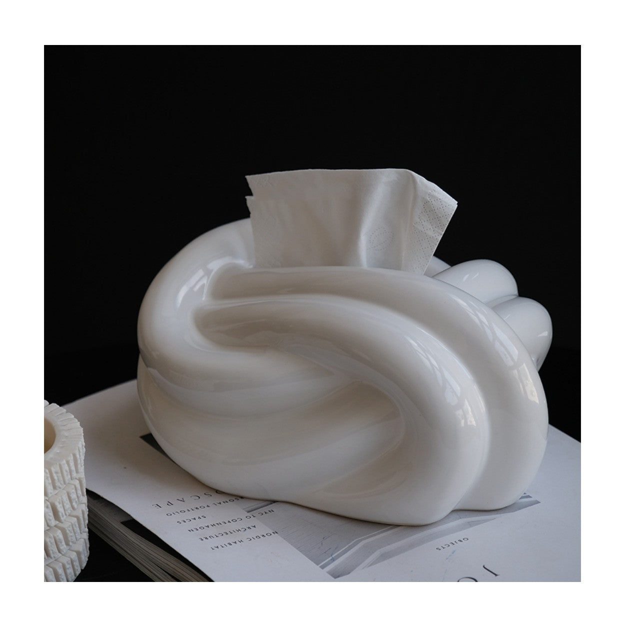 Boîte à mouchoirs en céramique en forme de torsade de pâte frite couleur froide