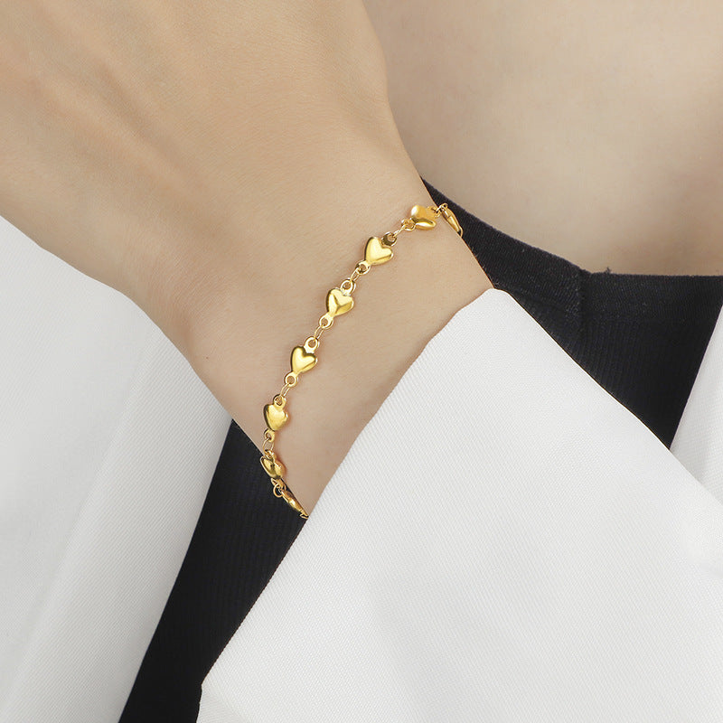 Bracelet Chaîne Cœur en Acier Inoxydable Doré Élégant et Raffiné Femmes