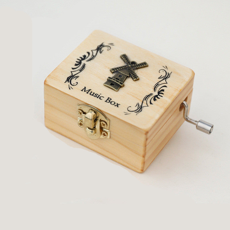 Boîte à musique en bois à manivelle cadeau étudiant décoration