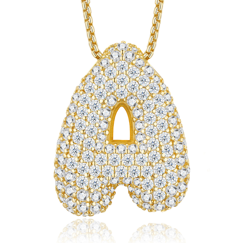 Collier Initiale en Argent Sterling S925 Plaqué Or avec Moissanite VVS1 D
