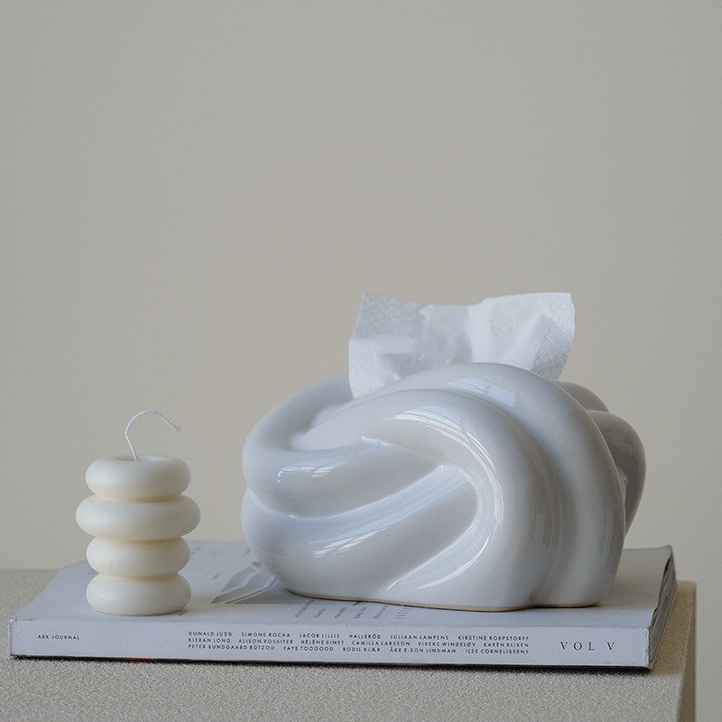 Boîte à mouchoirs en céramique en forme de torsade de pâte frite couleur froide