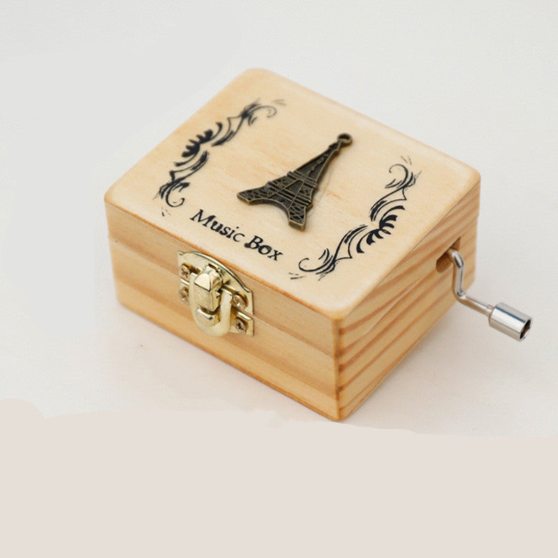 Boîte à musique en bois à manivelle cadeau étudiant décoration