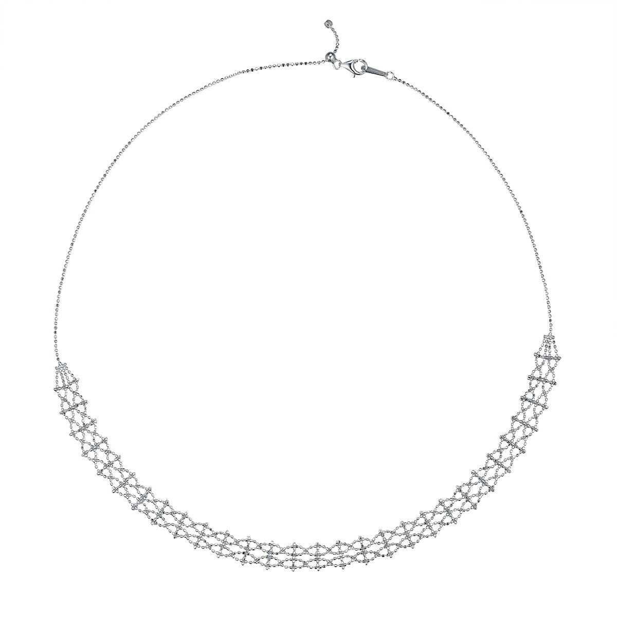 Collier Tissé en Dentelle en Argent Sterling S925 45cm Ajustable 4,4g 9,4mm Plaqué Platine Or et Or Rose Coffret Cadeau