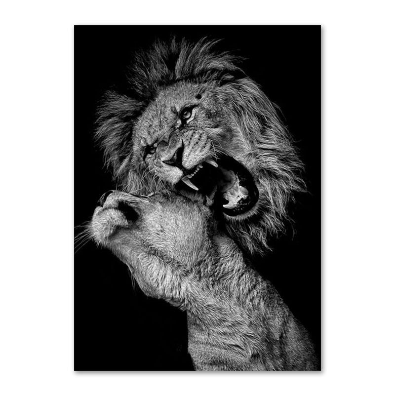 Affiche de Famille de Lions Noir et Blanc Impression sur Toile