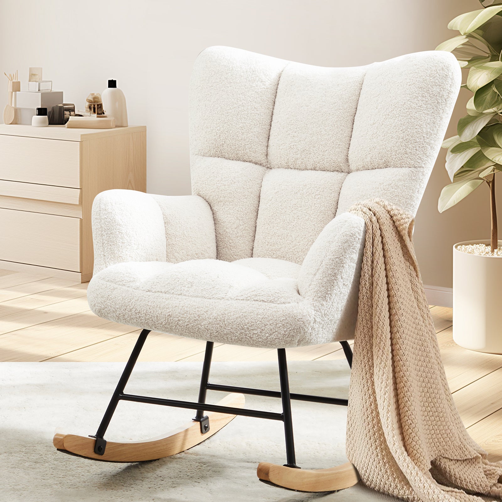 Fauteuil à bascule glissant en tissu teddy