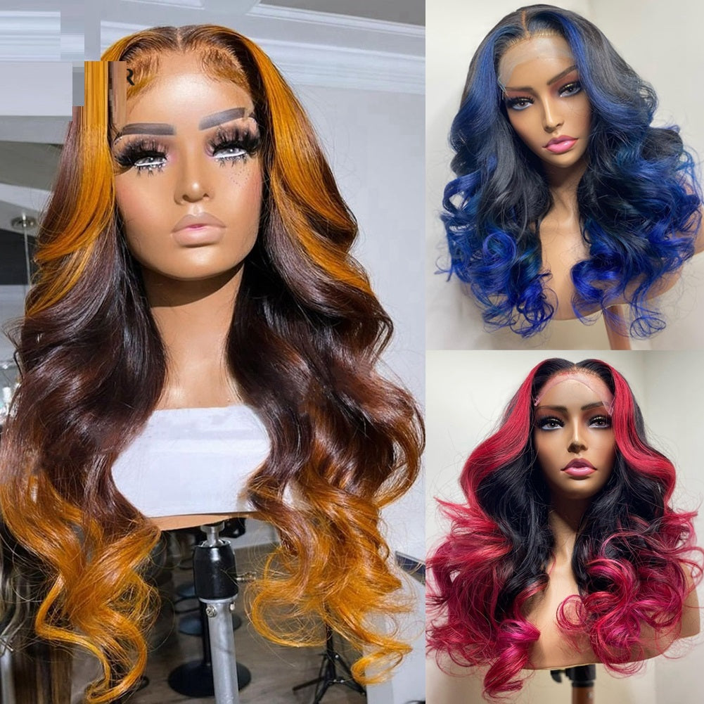 Coiffe en cheveux naturels dégradé orange, jaune, bleu et vert, originale et vibrante