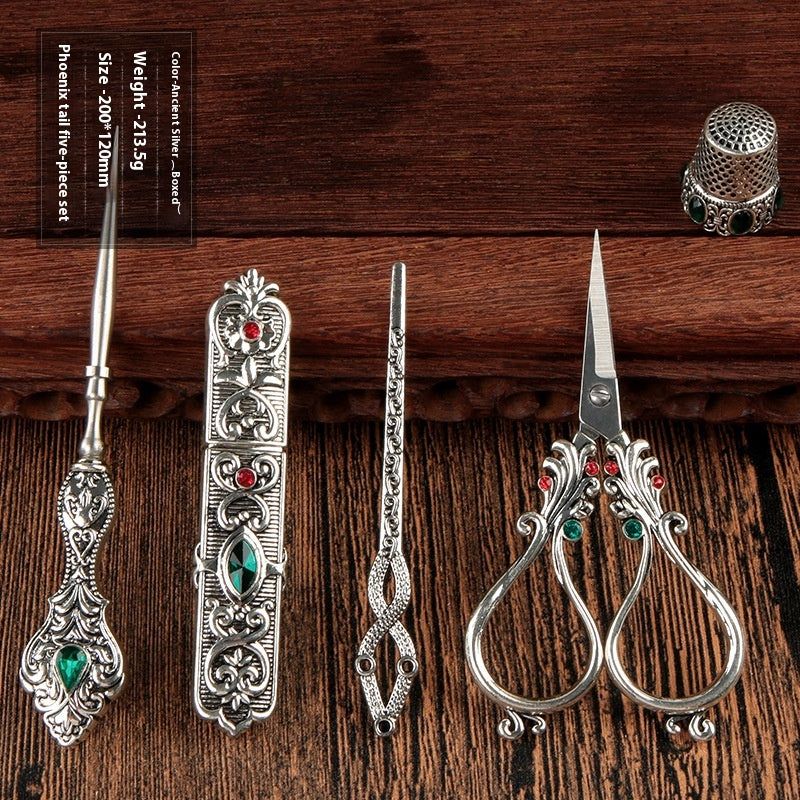 European-style Retro Affordable Luxury Inlaid With Phoenix Tail Scissors Set