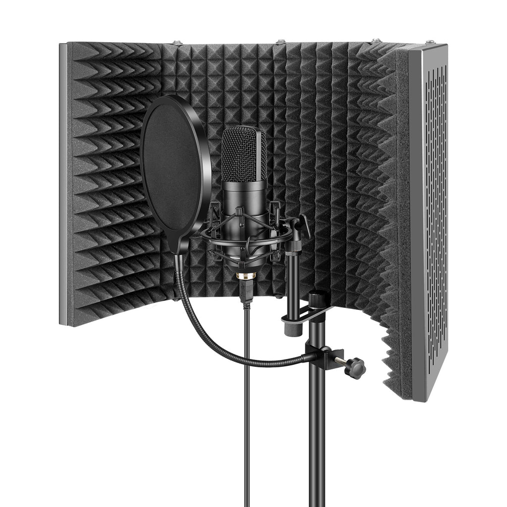 Microphone Studio d’Enregistrement avec Réduction de Bruit Haute Qualité et Filet Anti Souffle